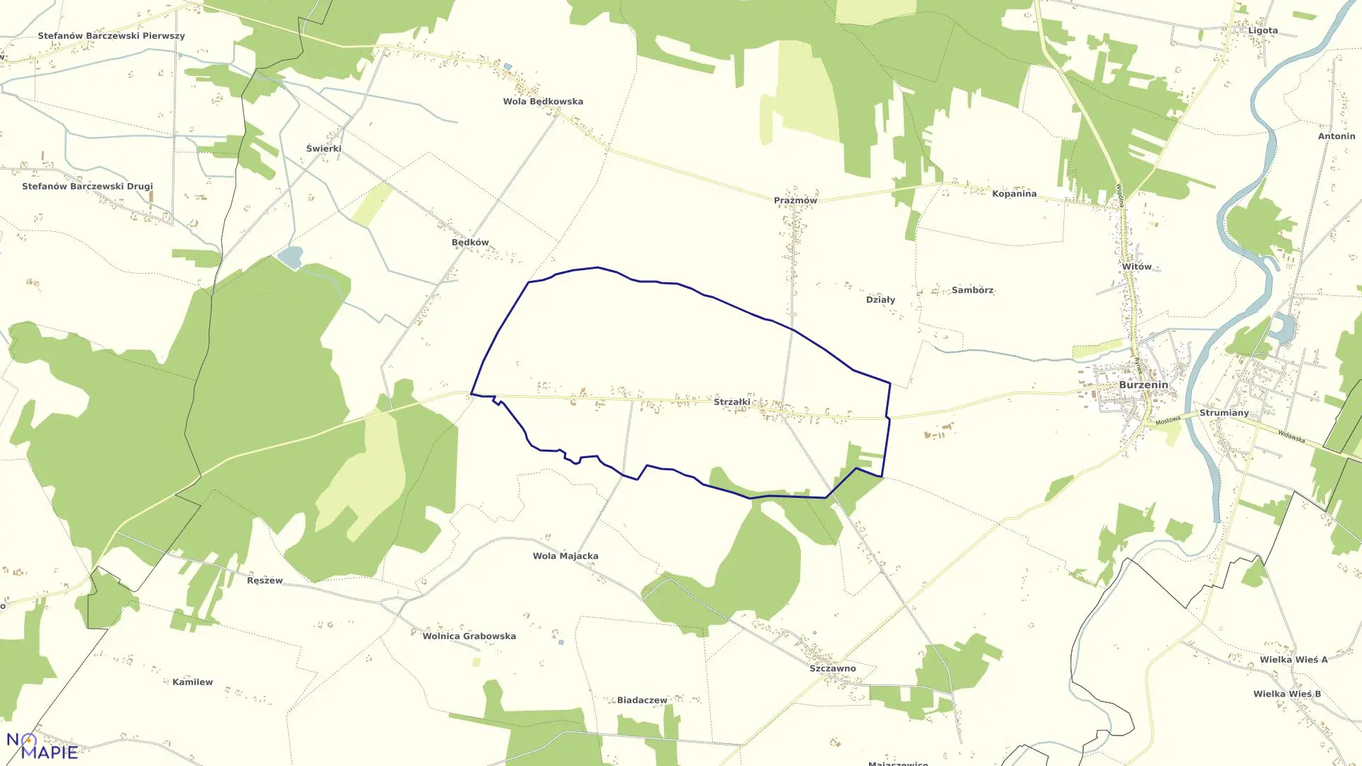 Mapa obrębu STRZAŁKI w gminie Burzenin